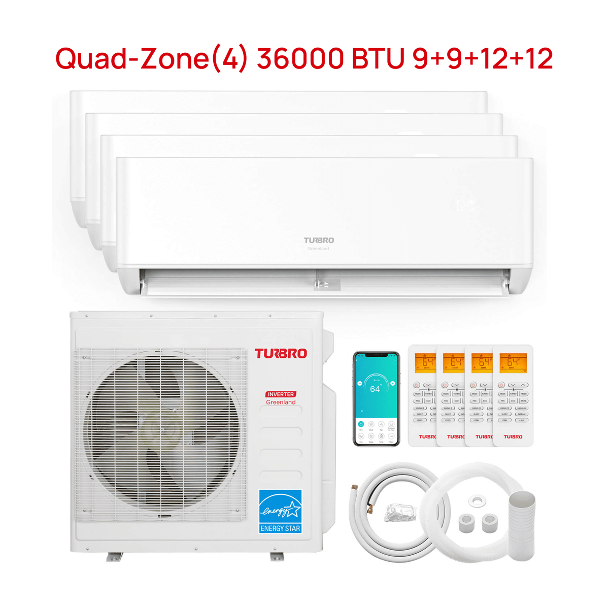 Greenland 36 000 Btu Quad Zone 4 Mini Split Air Conditioner With Heat Turbro