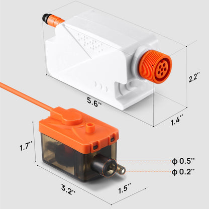 TURBRO Mini-Split Condensate Pump for HVAC, 66ft Maximum Head, 10.5 GPH Maximum Flow, 1.4oz Reservoir, Automatic Condensation Removal for Air Conditioner, Dehumidifier, Furnace, Ice Maker