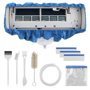 TURBRO Mini Split Air Conditioner Cleaning Kit, 27-39 in Long Waterproof Washing Cover with Brushes and A 9 ft Drain Hose, Fits Wall-Mounted 9,000 to 18,000 BTU Indoor Units, Light blue