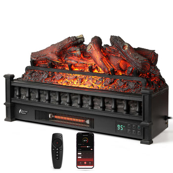 TURBRO Eternal Flame 26 in. WiFi Infrared Quartz Electric Fireplace Log Heater with Sound Crackling, Realistic Lemonwood Logs, Adjustable Flame Colors, Remote Control, Thermostat, Timer, EF26-LG 1500W,view 1