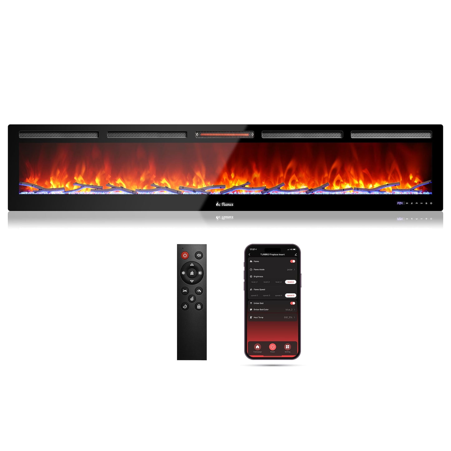 In Flames INF88W-3D WiFi Smart Wall Mounted Electric Fireplace - Tempered Glass