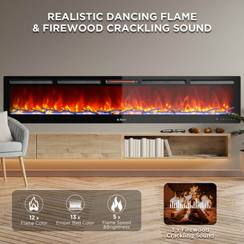 In Flames INF98W-3D WiFi Smart Wall Mounted Electric Fireplace - Tempered Glass ,view 2