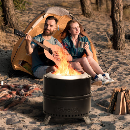 TURBRO Fireside 19 Inch Smokeless Fire Pit for Outdoor Wood Burning, Portable Stainless Steel Camping Stove with Stand, Removable Ash Pan, Waterproof Storage Bag, Nested Design, Pluto R19-PG, Black 