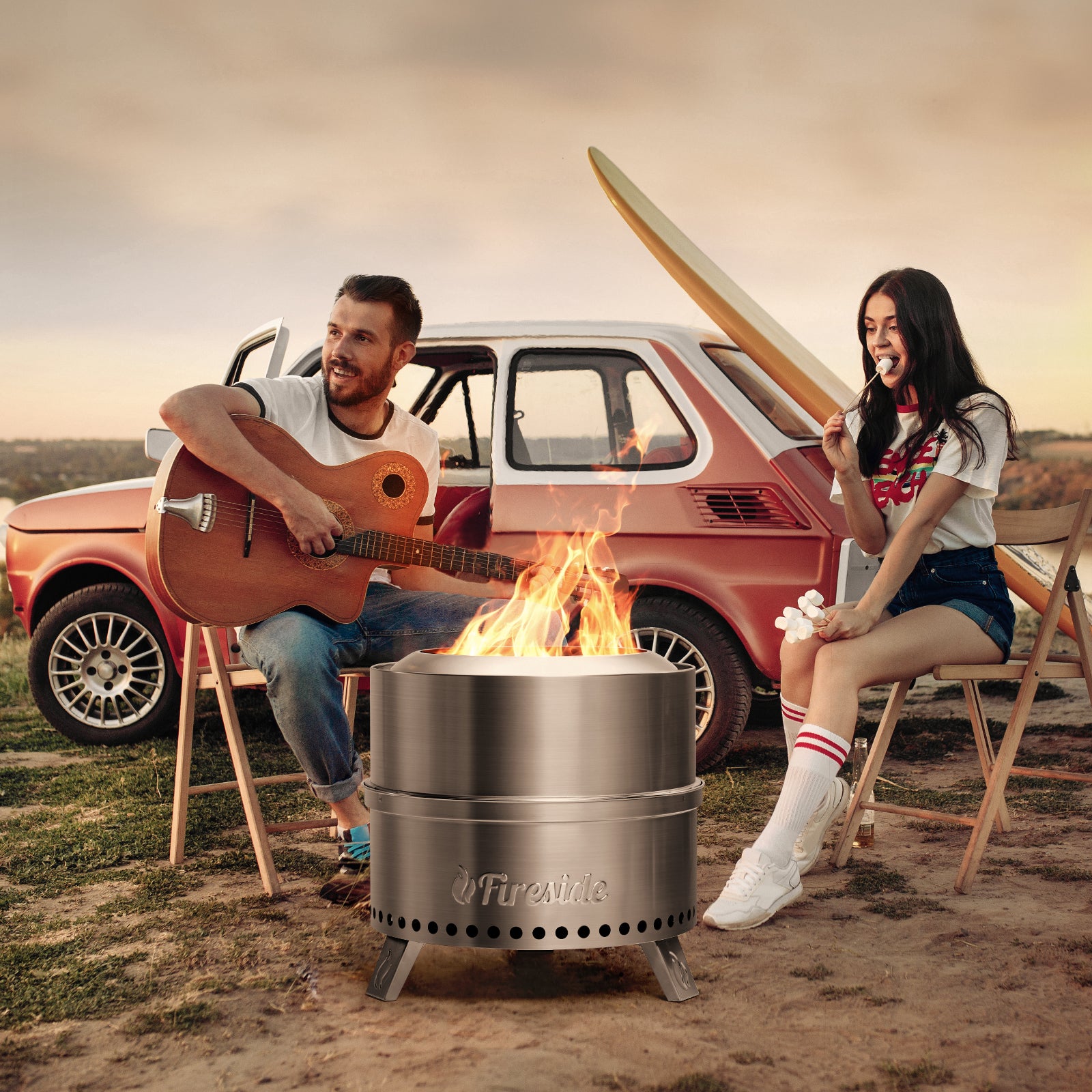 TURBRO Fireside 19 Inch Smokeless Fire Pit for Outdoor Wood Burning, Portable Stainless Steel Camping Stove with Stand, Removable Ash Pan, Waterproof Storage Bag, Nested Design, Pluto R19-PG