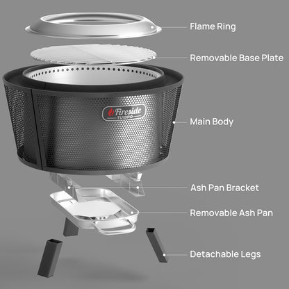 Flame Ring
Removable Base Plate
Main Body
Ash Pan Bracket A
Ash Pan Bracket B
Removable Ash Pan
Detachable Legs
