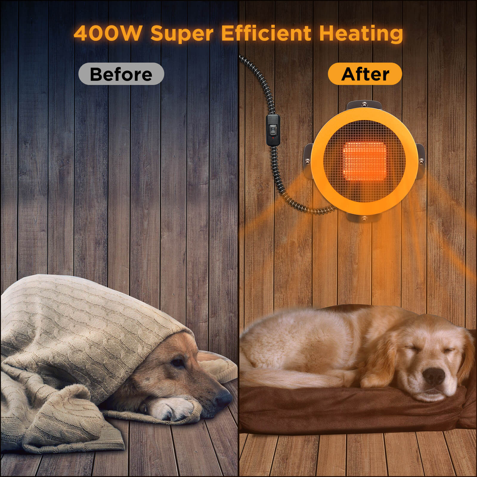 TURBRO Neighborhood Dog House Heater 400W, Wall Mount, 10ft Anti Bite Cord, Waterproof Control, UL Test Passed 