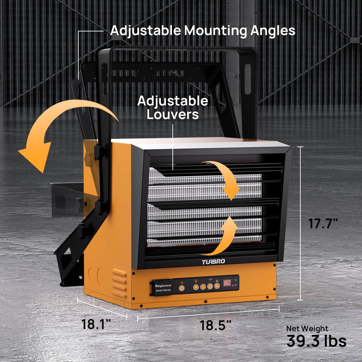 Adjustable Mounting Angles
Adjustable Louvers

18.5" x 18.1" x 17.7"
Net Weight: 39.3 lbs
