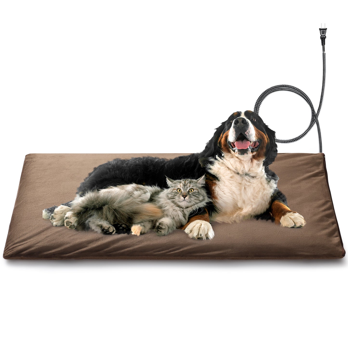 TURBRO 48x28” XX-Large Pet Heating Pad, Electric Heated Dog Bed for Large Breeds, Temperature and Timer Control, Anti-Bite Cord, Ultra-Soft and Anti-Slip Cover, Indoor Use,  MET Certified, Brown