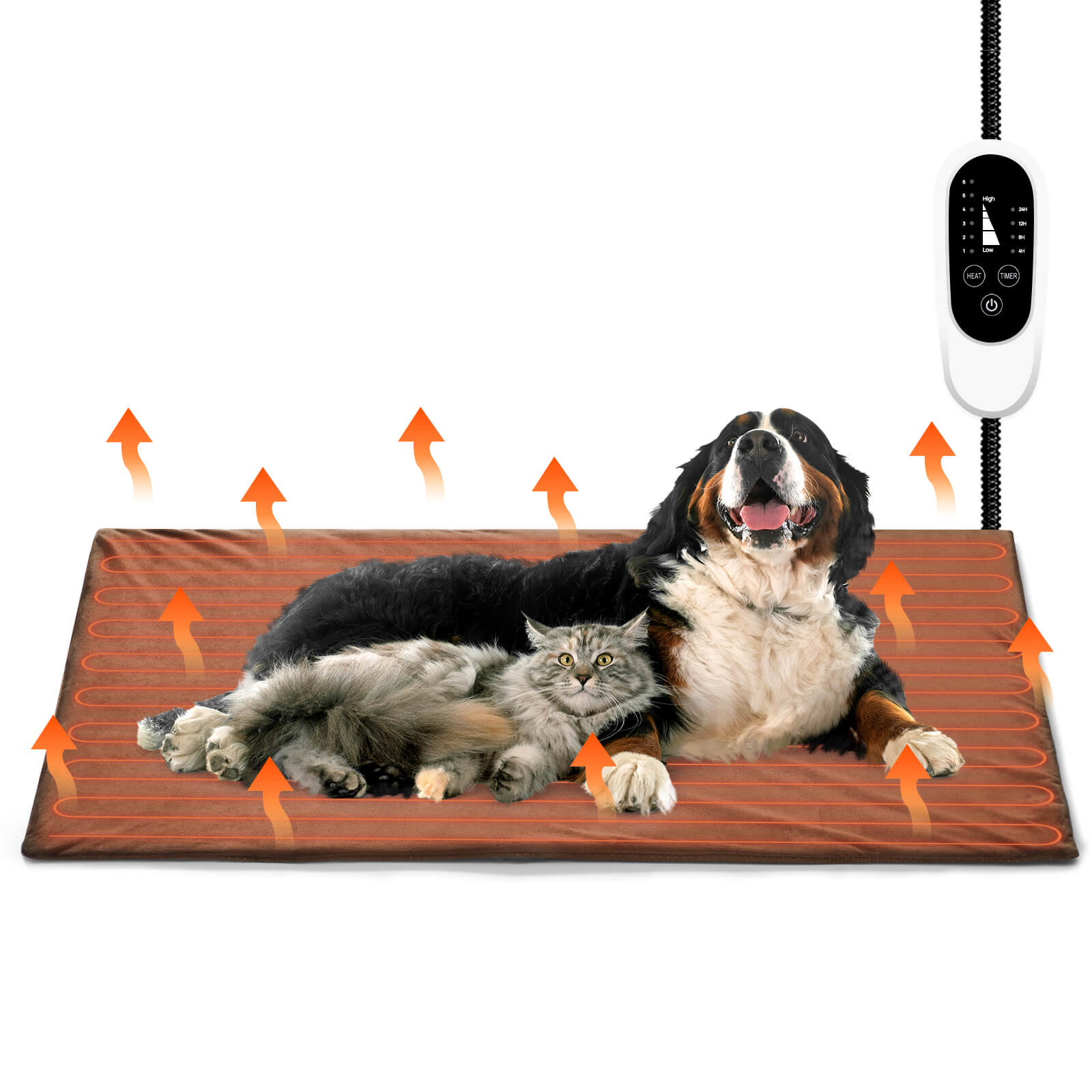 TURBRO 48x28” XX-Large Pet Heating Pad, Electric Heated Dog Bed for Large Breeds, Temperature and Timer Control, Anti-Bite Cord, Ultra-Soft and Anti-Slip Cover, Indoor Use,  MET Certified, Brown