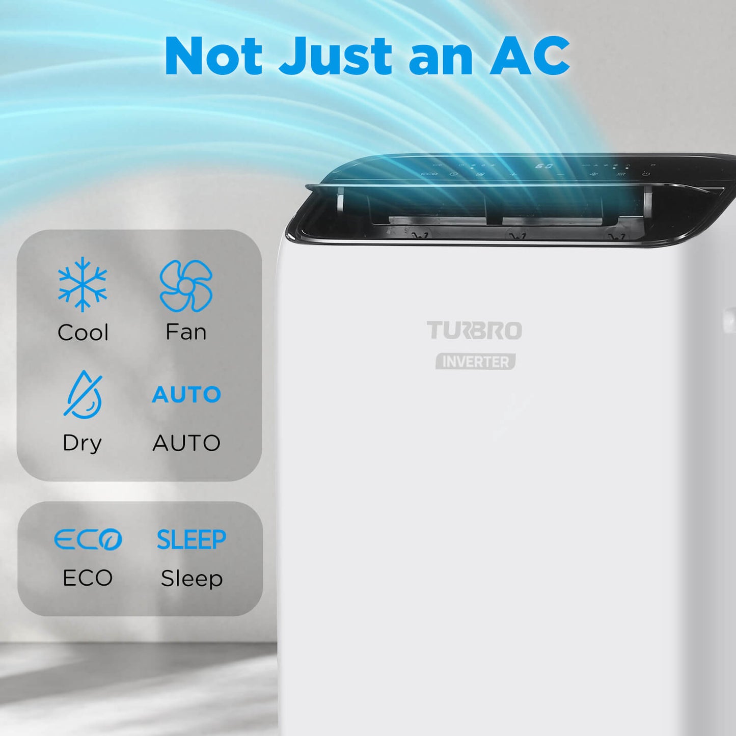 TURBRO Greenland 14,000 BTU Inverter Portable Air Conditioner, High Efficiency, Quiet Operation, Cools Up to 700 Sq. Ft., Dehumidifier & Fan, with Remote, WiFi, and Alexa/Google Assistant