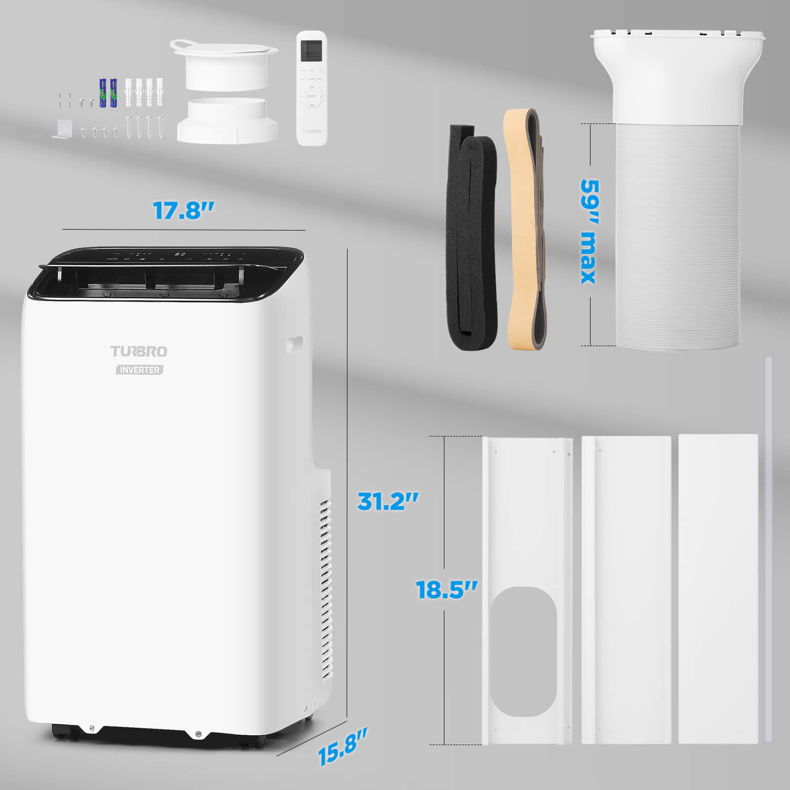 TURBRO Greenland 14,000 BTU Inverter Portable Air Conditioner, High Efficiency, Quiet Operation, Cools Up to 700 Sq. Ft., Dehumidifier & Fan, with Remote, WiFi, and Alexa/Google Assistant