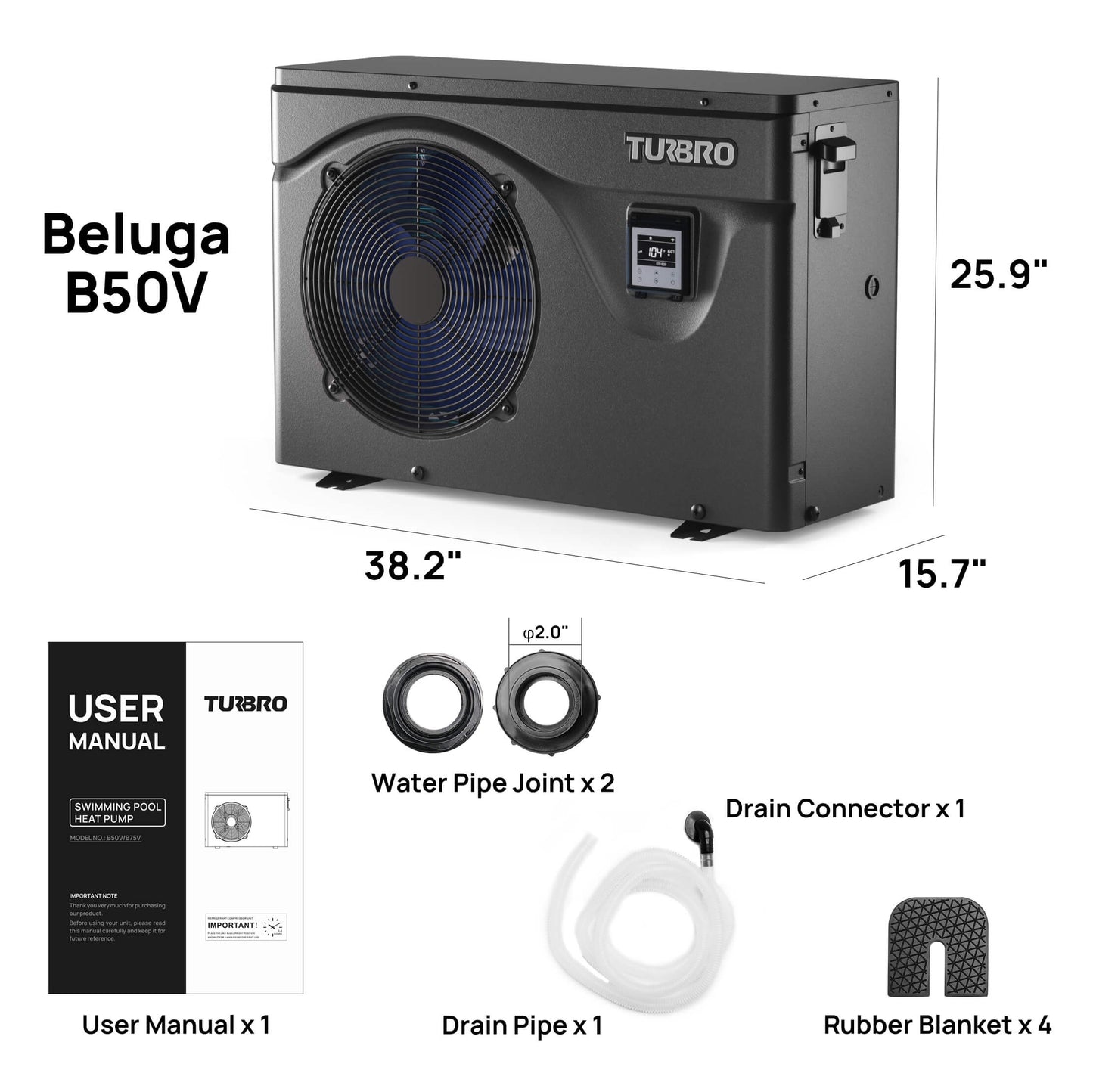 (Open Box) Beluga B50V/B75V Inverter Swimming Pool Heat Pump