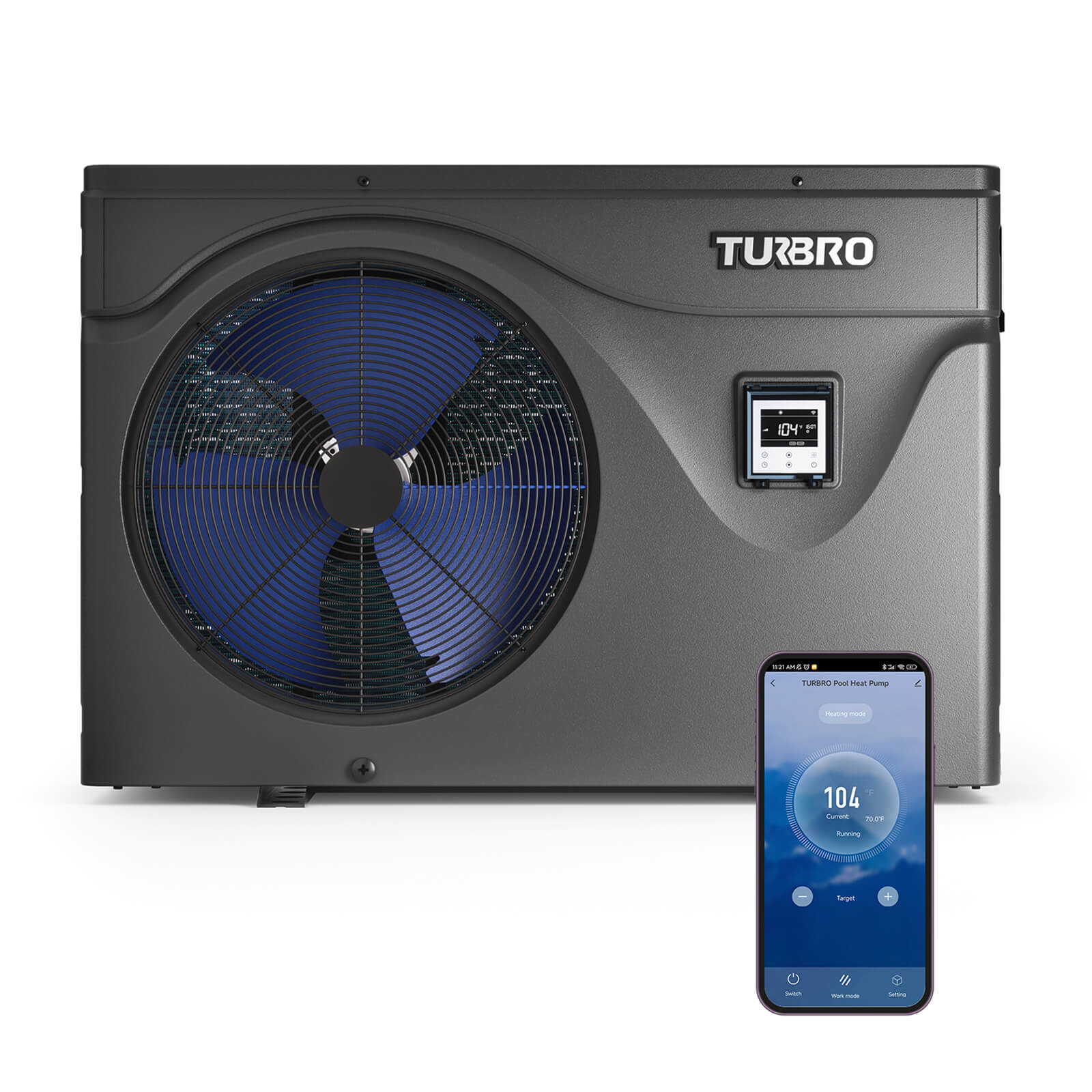 TURBRO 75,000 BTU Swimming Pool Heat Pump, Inverter Electric Pool Heater for In and Above-Ground Pools Up to 21,100 Gallons, Titanium Heat Exchanger, IPX4-Waterproof, 220-240V, Beluga Series
