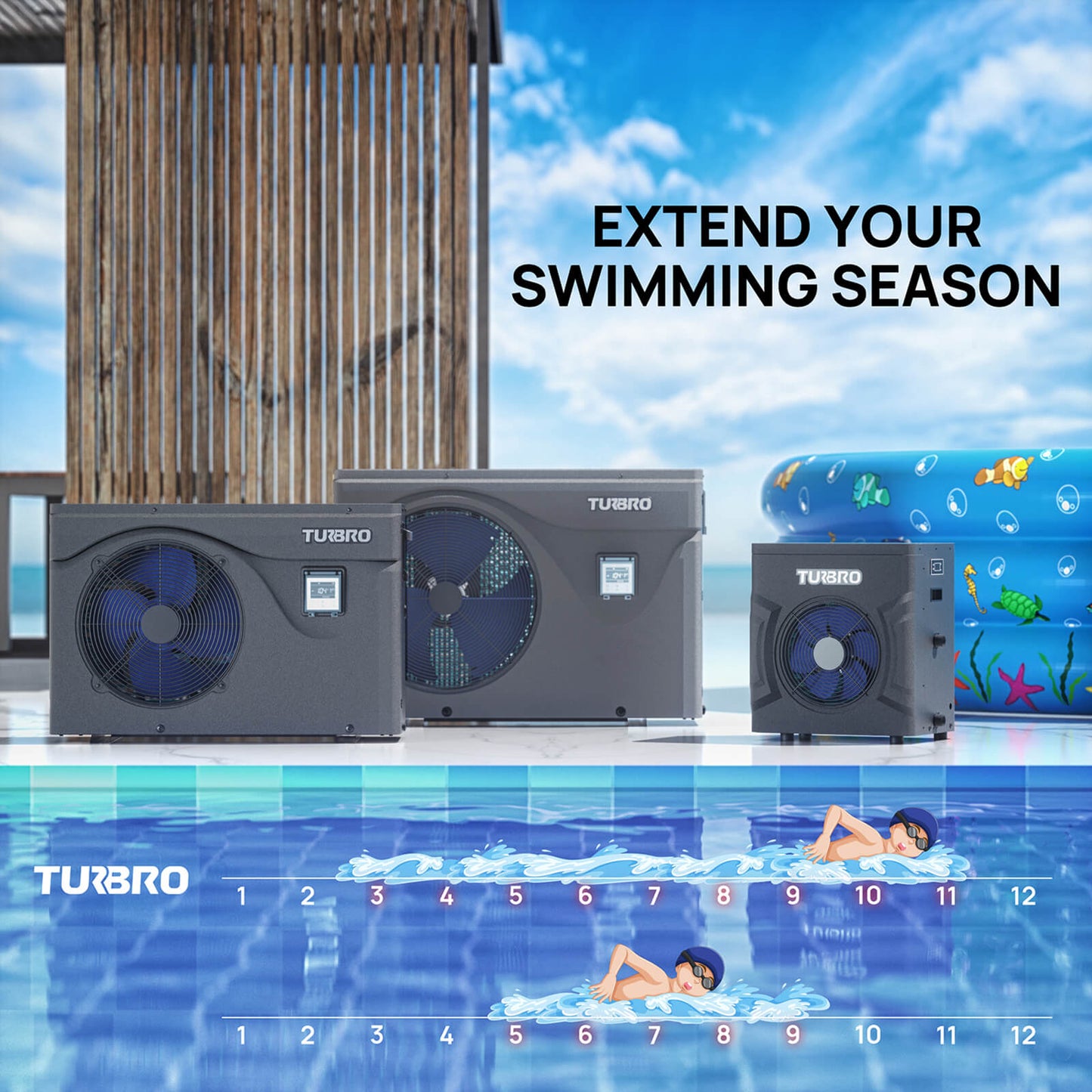 TURBRO 20,000 BTU Swimming Pool Heat Pump, Electric Pool Heater for Above Ground Pools Up to 5,300 Gallons, Titanium Heat Exchanger, 5.58 COP, IPX4-Waterproof, 110-120V, Manatee Series