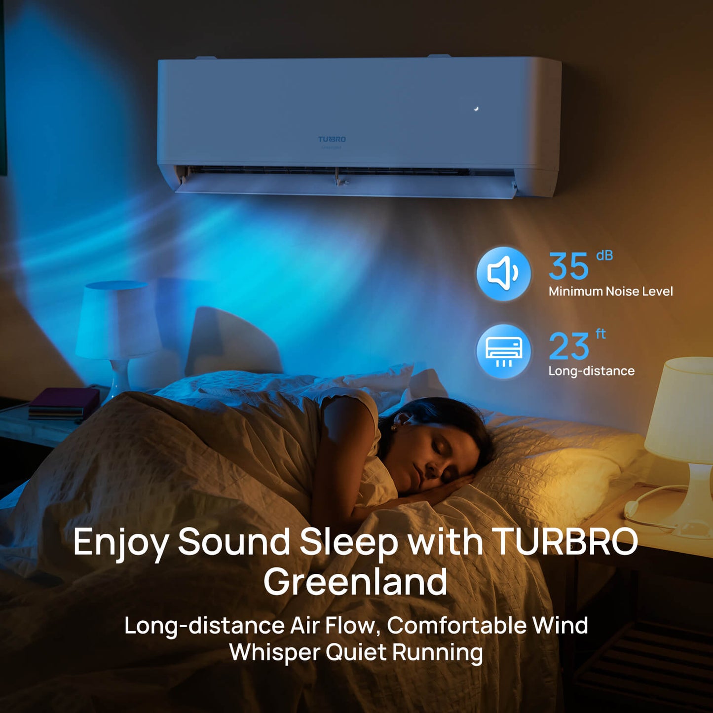 TURBRO 24000 BTU Ductless Mini Split AC with Heat Pump, WiFi-Enabled, Energy Efficient, Cools up to 1000 Sq.Ft., 230V, 22 SEER2, Greenland Series