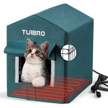 TURBRO Elevated Heated Cat House, Insulated, Weatherproof Shelter for Feral and Outdoor Cats, Self-Adhesive Door Flaps, Heating Pad Bed with 14.7ft Anti-Bite Cord, UL Test Passed,view 1