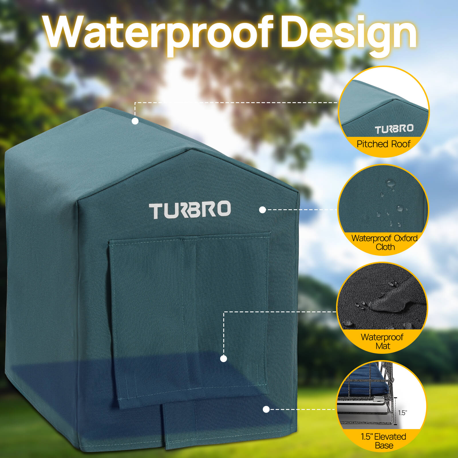 TURBRO Elevated Heated Cat House, Insulated, Weatherproof Shelter for Feral and Outdoor Cats, Self-Adhesive Door Flaps, Heating Pad Bed with 14.7ft Anti-Bite Cord, UL Test Passed