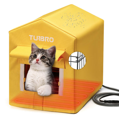 TURBRO Elevated Heated Cat House, Insulated, Weatherproof Shelter for Feral and Outdoor Cats, Self-Adhesive Door Flaps, Heating Pad Bed with 14.7ft Anti-Bite Cord, UL Test Passed