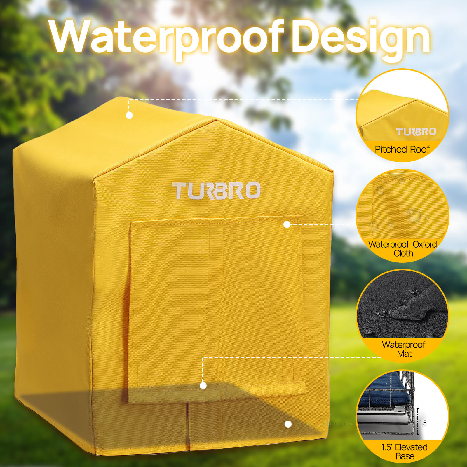 TURBRO Elevated Heated Cat House, Insulated, Weatherproof Shelter for Feral and Outdoor Cats, Self-Adhesive Door Flaps, Heating Pad Bed with 14.7ft Anti-Bite Cord, UL Test Passed