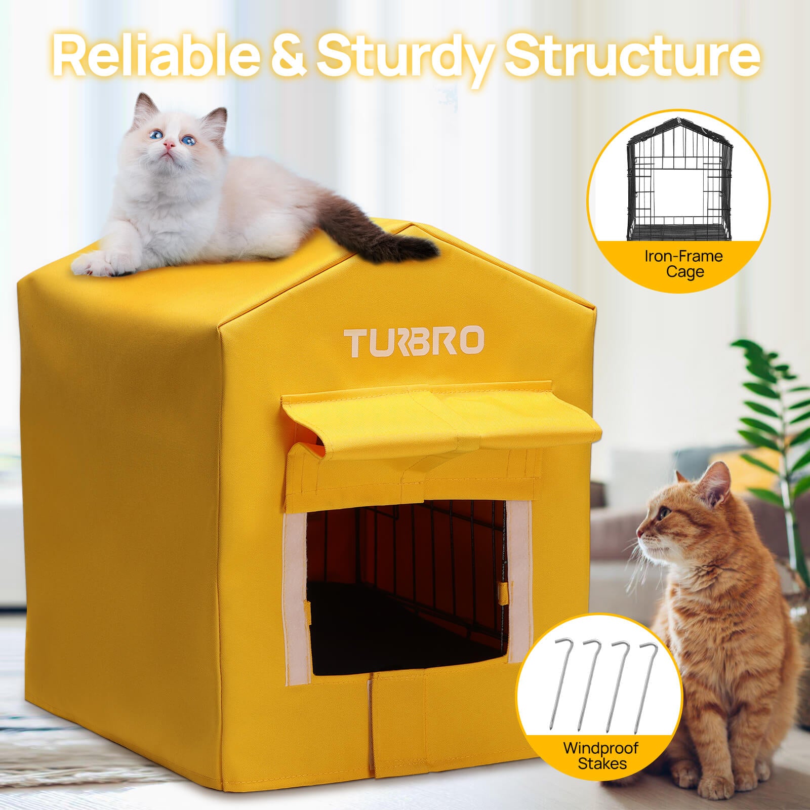 TURBRO Elevated Heated Cat House, Insulated, Weatherproof Shelter for Feral and Outdoor Cats, Self-Adhesive Door Flaps, Heating Pad Bed with 14.7ft Anti-Bite Cord, UL Test Passed