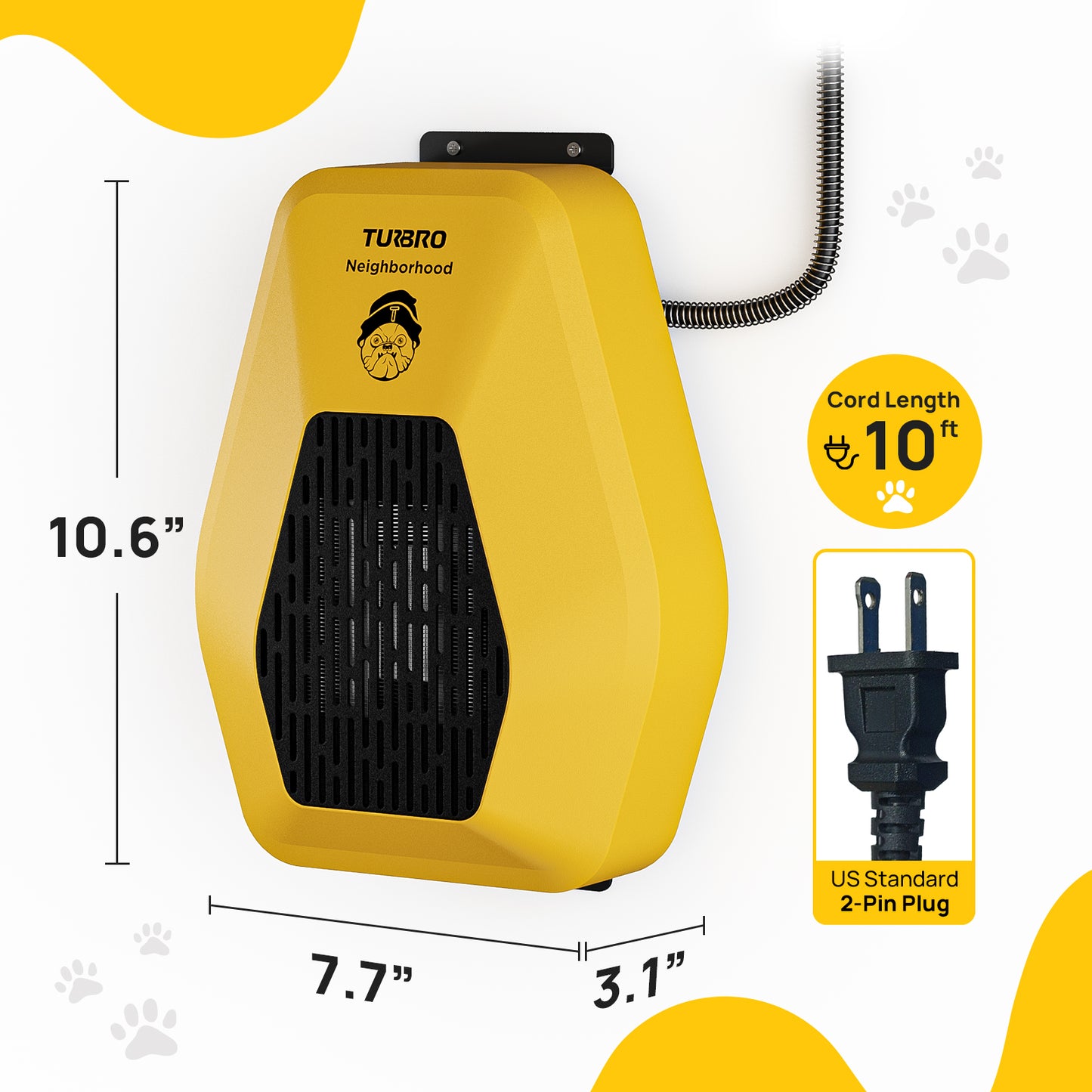 TURBRO Neighborhood Dog House Heater 800W, Wall Mount, 10ft Anti Bite Cord, Waterproof Control, Overheat Protection, Electric Warmer for Hound Kennel Cat Cage Chicken Coop Rabbit Hutch, UL Test Passed