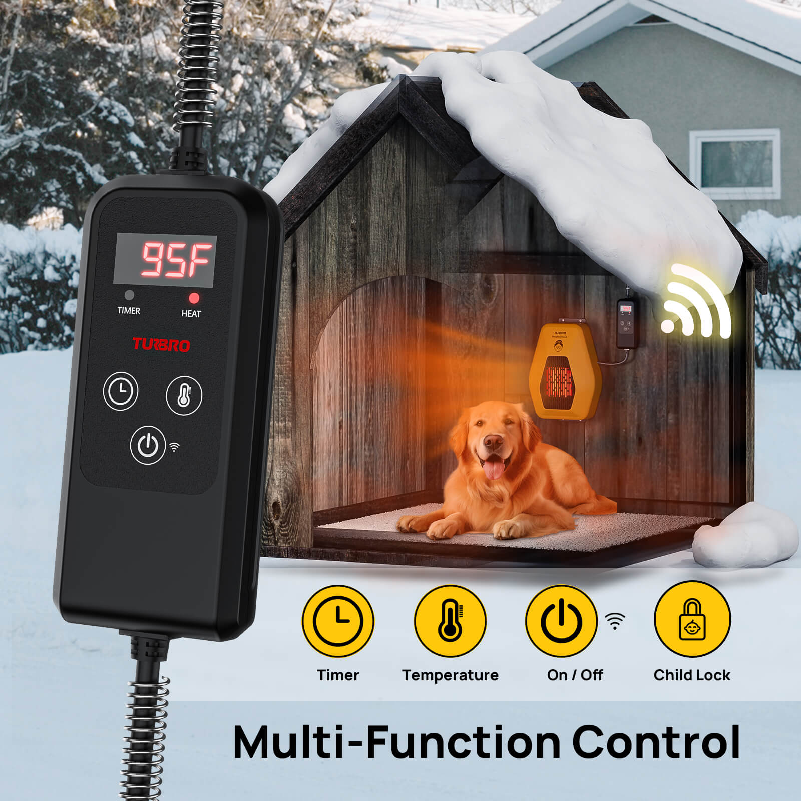 TURBRO Neighborhood WiFi Dog House Heater 800W, Wall Mount, 10ft Anti Bite Cord, Waterproof Control, Overheat Protection, Electric Warmer for Hound Kennel Cat Cage Chicken Coop Rabbit Hutch, UL Test Passed