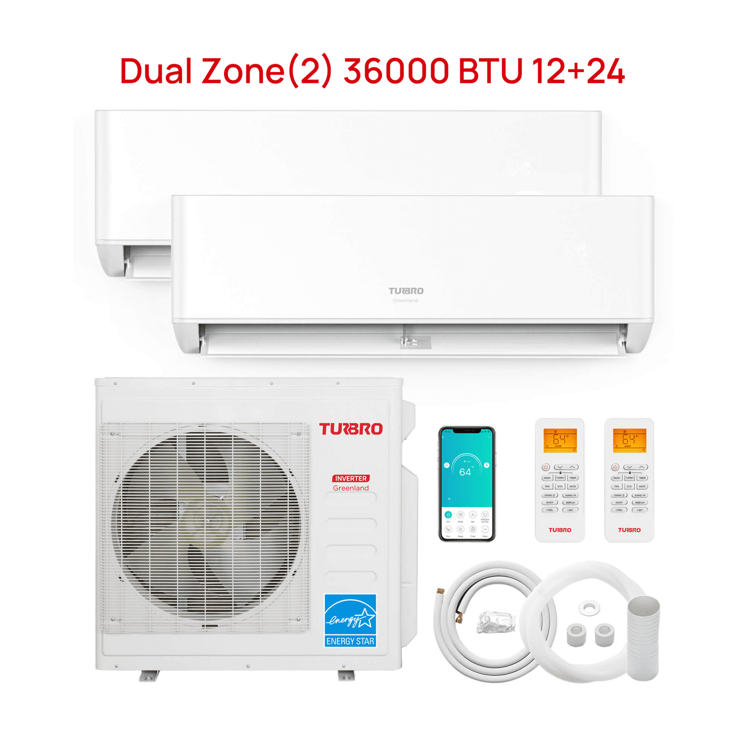 Greenland 36,000 BTU Dual Zone(2) Mini Split Air Conditioner with Heat Pump