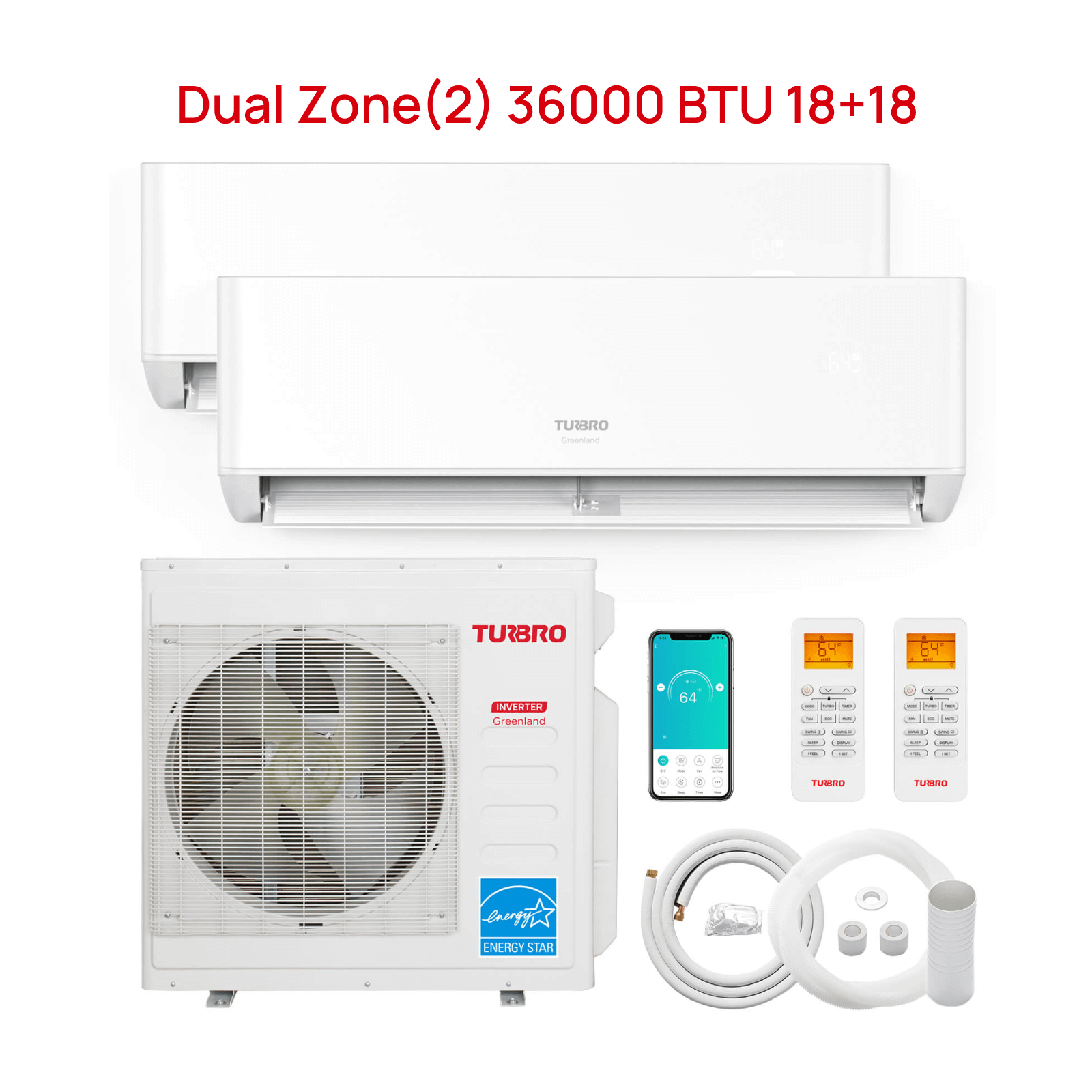 Greenland 36,000 BTU Dual Zone(2) Mini Split Air Conditioner with Heat Pump