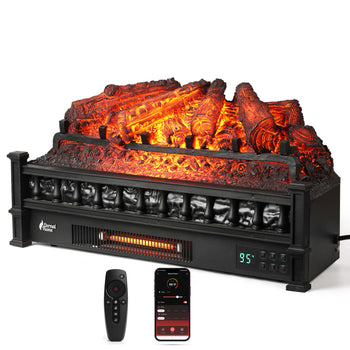 TURBRO Eternal Flame 26 in. WiFi Infrared Quartz Electric Fireplace Log Heater with Sound Crackling, Realistic Pinewood Logs, Adjustable Flame Colors, Remote Control, Thermostat, Timer, 1500W Black,view 1