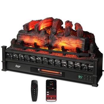 TURBRO Eternal Flame 30 in. WiFi Infrared Quartz Electric Fireplace Log Heater with Sound Crackling, Realistic Pinewood Logs, Adjustable Flame Colors, Remote Control, Thermostat, Timer, EF30-PB, 1500W,view 1