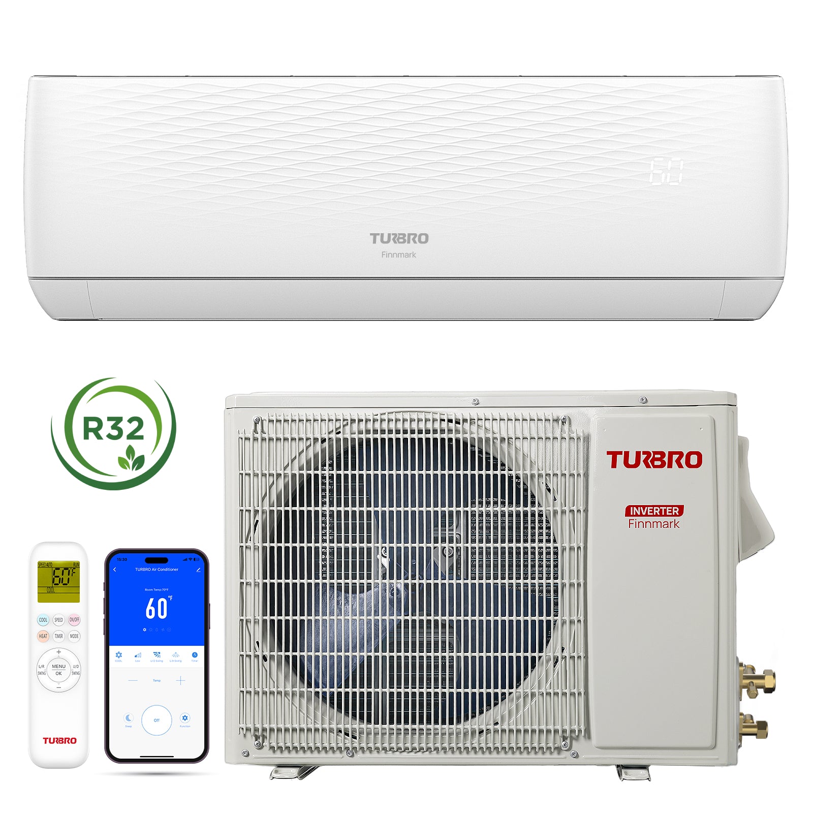 TURBRO Finnmark 24,000 BTU Ductless Mini Split Inverter AC with Heat Pump, 17/20 SEER, 115V/230V, WiFi-Enabled