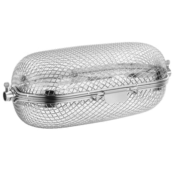 TURBRO Rotisserie Basket, 304 Stainless Steel, Universal Grill Accessory, Compatible with 1/2” or 3/8" Hexagon, 3/8" or 5/16" Square Spit Rods, Fits Most Grills, Ideal for Outdoor BBQ and Gatherings,view 1