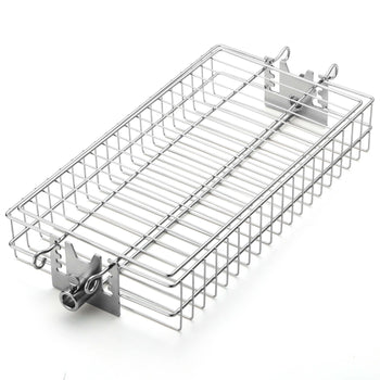 TURBRO Flat Rotisserie Basket, 304 Stainless Steel, Universal Grill Accessory, Compatible with 1/2” or 3/8" Hexagon, 3/8" or 5/16" Square Spit Rods, Fits Most Grills, Ideal for Outdoor BBQ,view 1