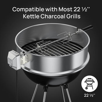 TURBRO Stainless Steel Rotisserie Ring Kit for 22.5 Inch Charcoal Kettle Grill - Includes 4W Electric Motor, 5/16" Square Spit Rod, Meat Forks, Counterweight - Ideal for Outdoor BBQ and Gatherings ,view 2