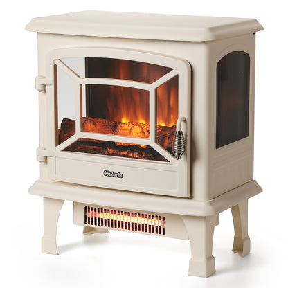 TURBRO Suburbs 20 in. Electric Fireplace Infrared Heater w/Crackling Sound, Freestanding Fireplace Stove w/Realistic Flame Effect, CSA Certified Overheating Protection, Easy to Assemble, 1400W Ivory