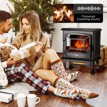 TURBRO Suburbs 20 in. Electric Fireplace Infrared Heater w/Crackling Sound, Freestanding Fireplace Stove w/Realistic Flame Effect, CSA Certified Overheating Protection, Easy to Assemble, 1400W Ivory ,view 2