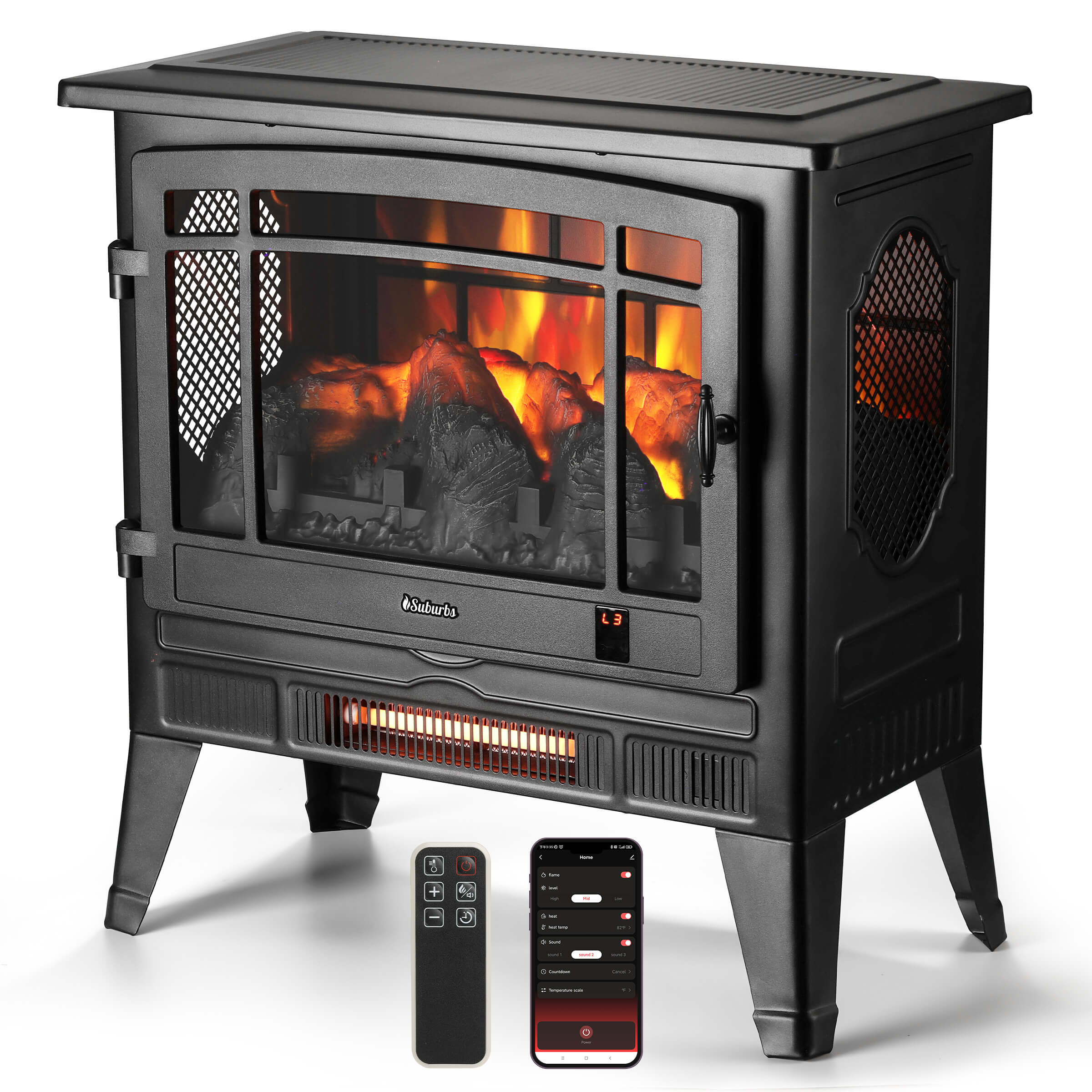 TURBRO Eternal Flame Infrared Electric Fireplace Logs, 23 in. Fireplace ...