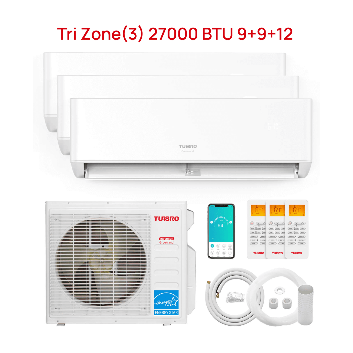 Greenland 27,000 BTU Tri-Zone(3) Mini Split Air Conditioner with Heat Pump