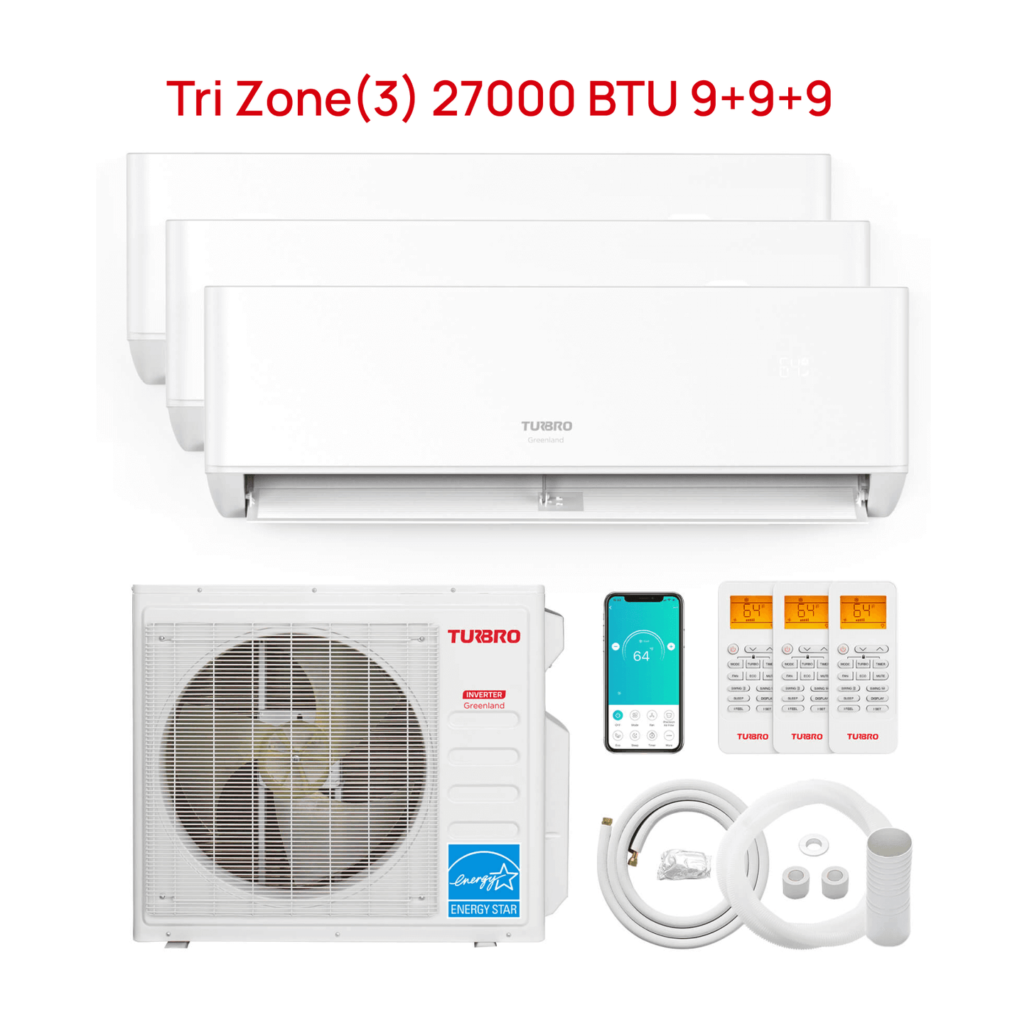 Greenland 27,000 BTU Tri-Zone(3) Mini Split Air Conditioner with Heat Pump