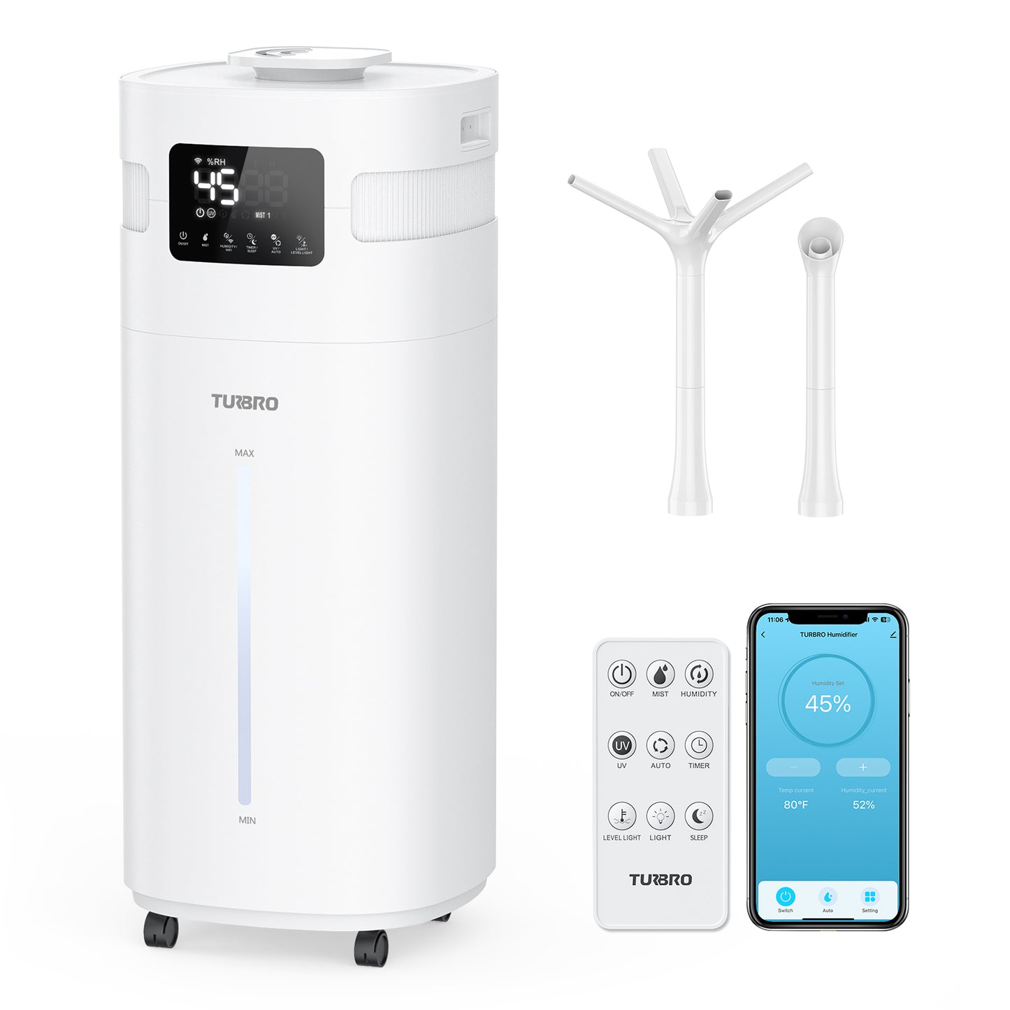 TURBRO Commercial Humidifier, WiFi-Enabled, 5.3Gal/20L Ultrasonic Air Vaporizer for Large Rooms up to 2000 Sq Ft, UV-C LED, Top Refill, with 360°Nozzle for Whole House, Greenhouse, Plant