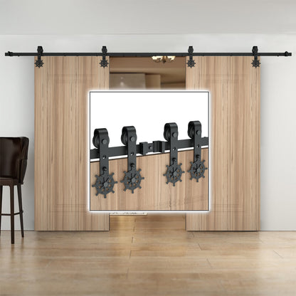 Double Door Wood Sliding Barn Door Hardware Kit - Carbon Steel