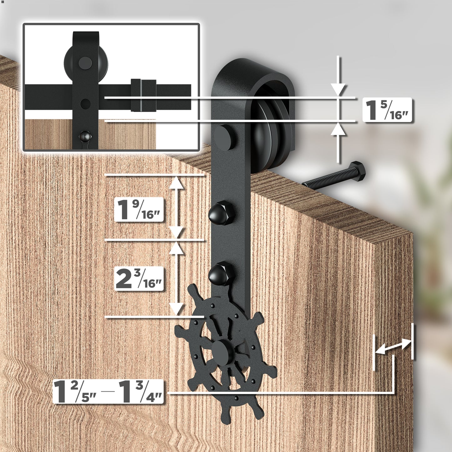 Double Door Wood Sliding Barn Door Hardware Kit - Carbon Steel