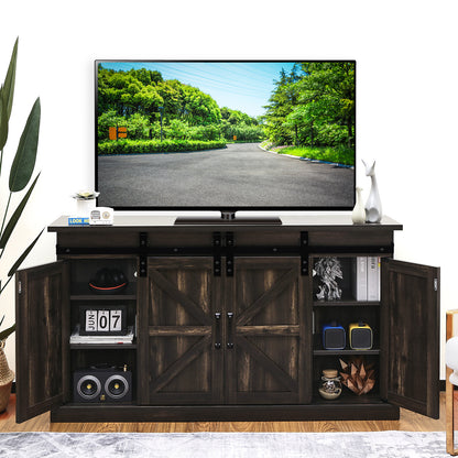 TURBRO Fireside Sliding Barn Door TV Stand, Supports TVs up to 65", Farmhouse Style Entertainment Center with Cable Management and Adjustable Shelves for Living Room, Espresso (TV Stand Only) 