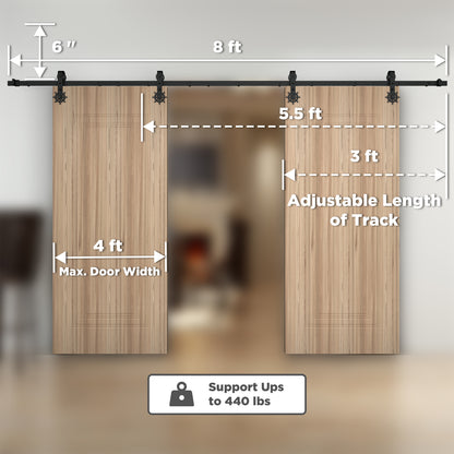 Double Door Wood Sliding Barn Door Hardware Kit - Carbon Steel