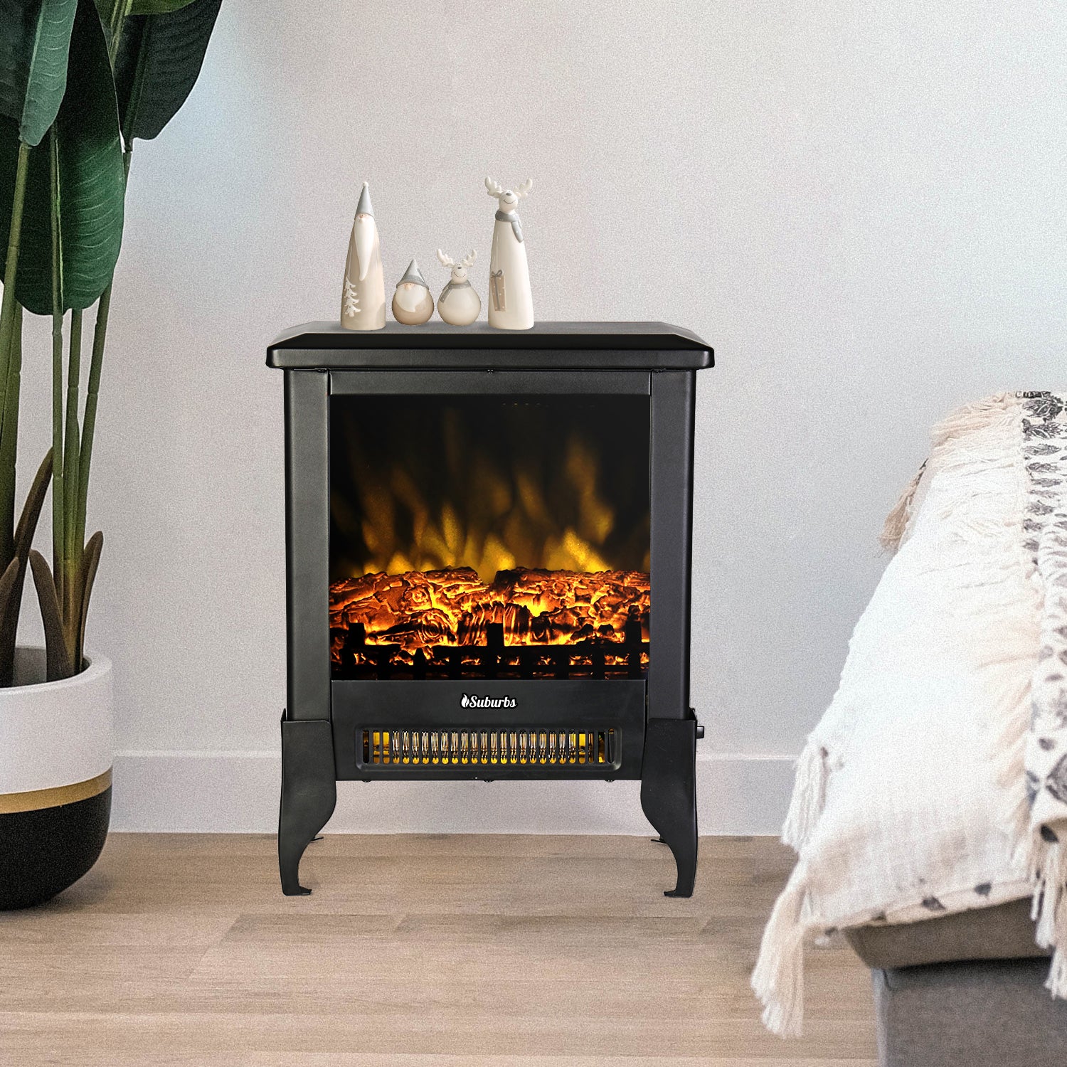 TURBRO Suburbs TS17 Compact Electric Fireplace Stove, 18” Freestanding Stove Heater with Realistic Flame - CSA Certified - Overheating Safety Protection - for Small Spaces - 1400W 