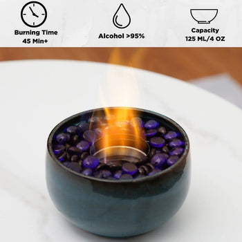 TURBRO Ceramic Tabletop Fire Pit for Outdoor - Ventless Fire Bowl, Odorless, Smokeless - Fueled by Ethanol Alcohol - Ocean Blue ,view 2