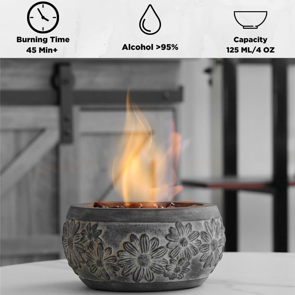 TURBRO Cement Tabletop Fire Pit for Outdoor - Ventless Fire Bowl, Odorless, Smokeless - Fueled by Ethanol Alcohol - Terrazzo 