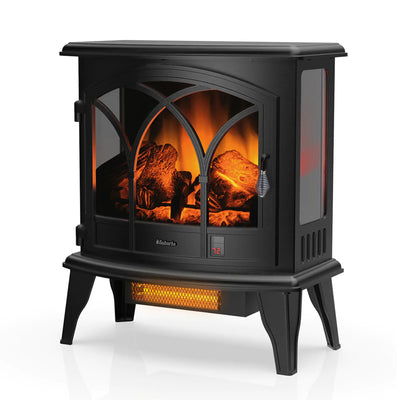 TURBRO Suburbs TS23-C Electric Fireplace Infrared Heater with Curved Door- 23" Freestanding Fireplace Stove with Adjustable Flame Effects, Overheating Protection, Timer, Remote Control - 1400W, Black 