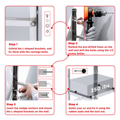 TURBRO Wall Mount Bracket for Mini Split Ductless Air Conditioner Heat Pump System, Foldable Stainless Steel Stand